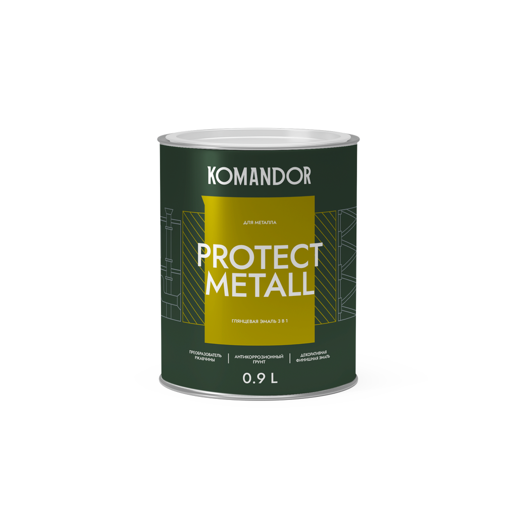 Грунт-эмаль Komandor Protect Metall 3в1 глянцевый база A 0,9 л